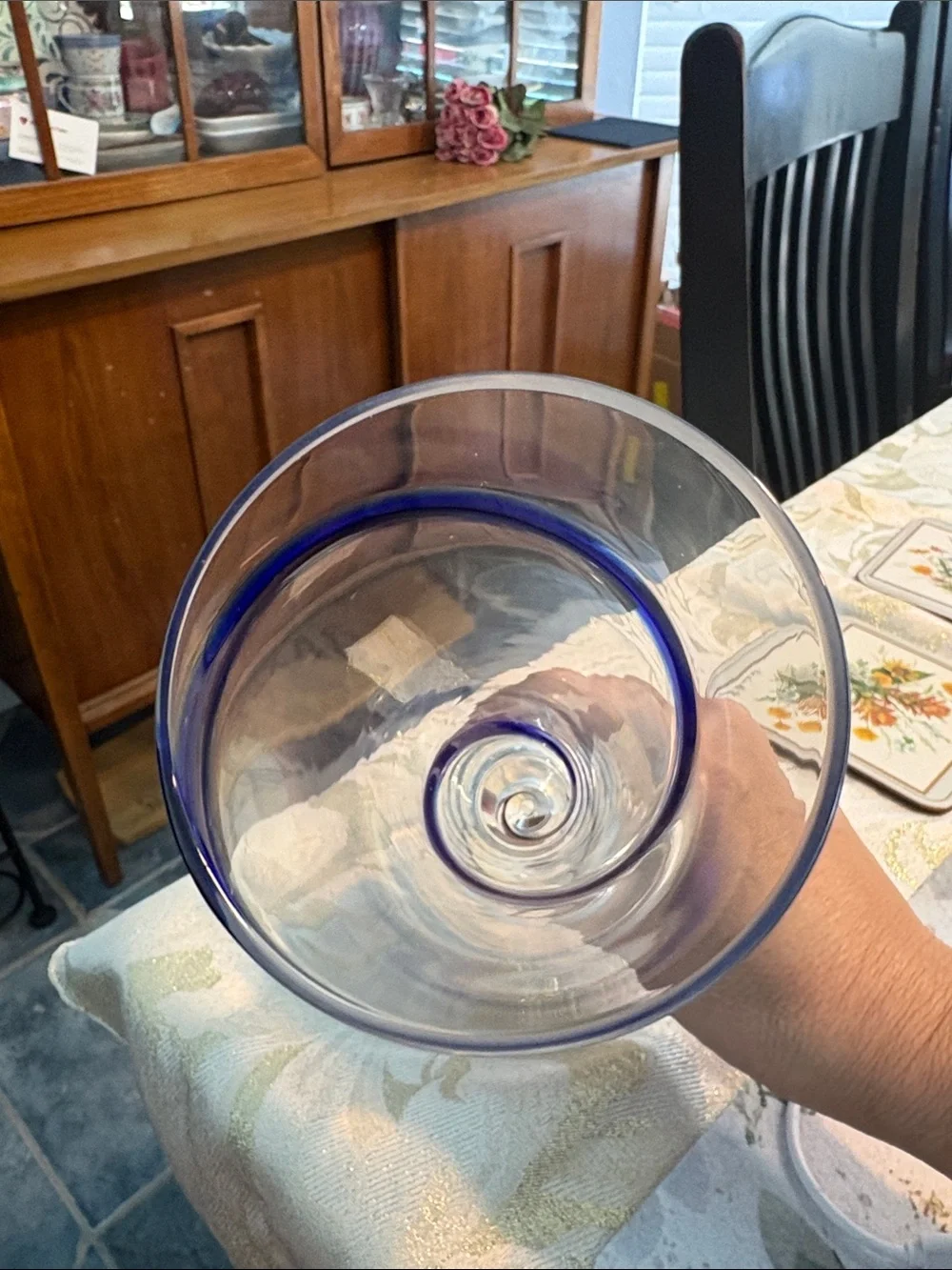 Pier 1 Clear Pilsner Glass with Blue Spiral Accent